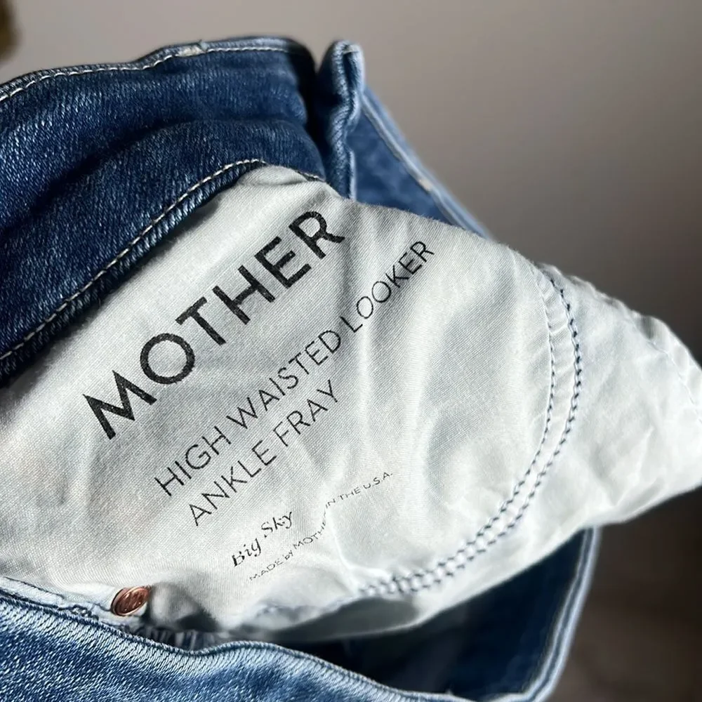 MOTHER HIGH WAISTED LOOKER ANKLE FRAY Big Sky